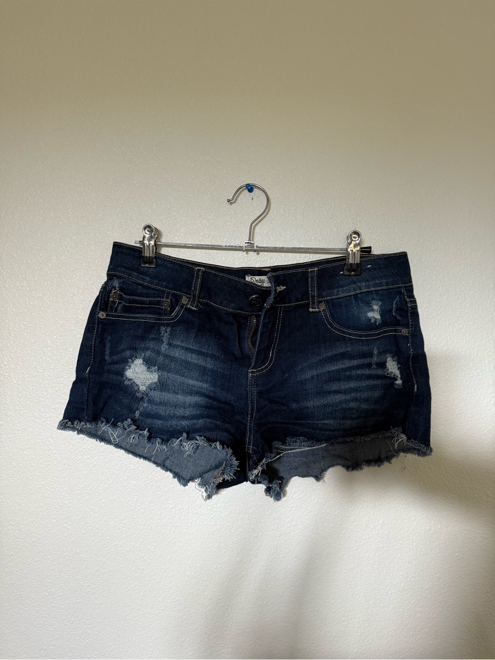 Indigo Rein Dark Blue Distressed Denim Shorts